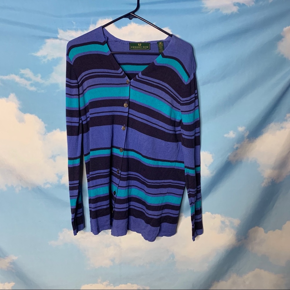 Embassy Row- Blue Striped Cardigan size Medium